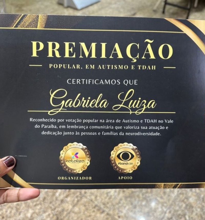 Certificado de premiação em Autismo e TDAH